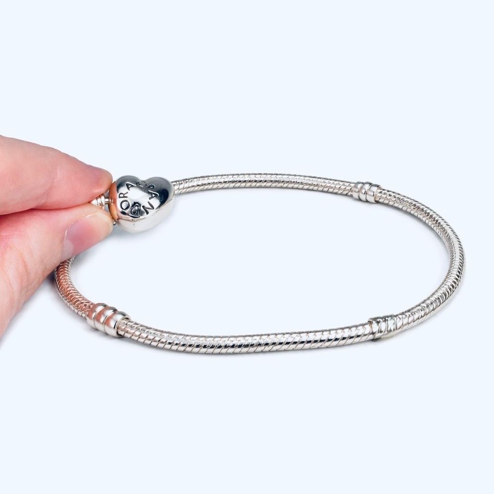 Pandora Moments Heart Clasp Snake Chain Bracelet Sterling Silver 7.1” 925 ALE - Picture 5 of 5